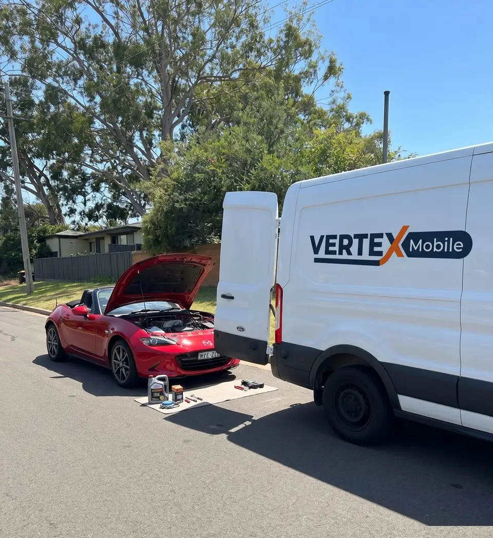 Vertex Mobile mechanic servicing a car in a Sydney driveway