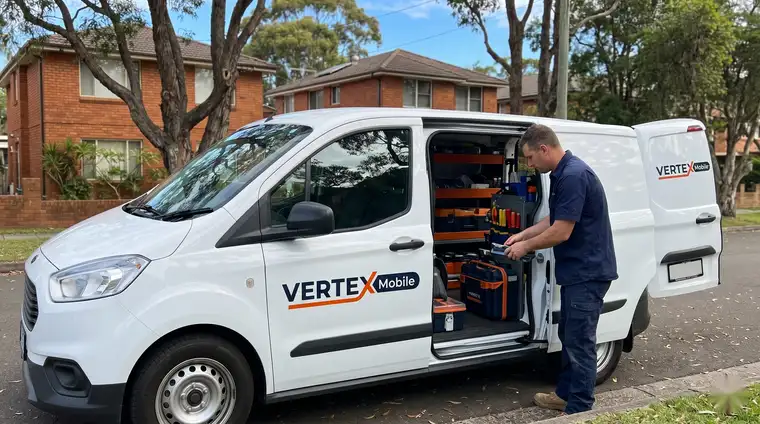 Vertex Mobile mechanic servicing a car in a suburban driveway